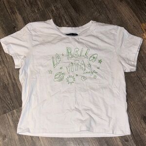 White Fox “ La Bella Vita “ cropped baby tee - woman’s large